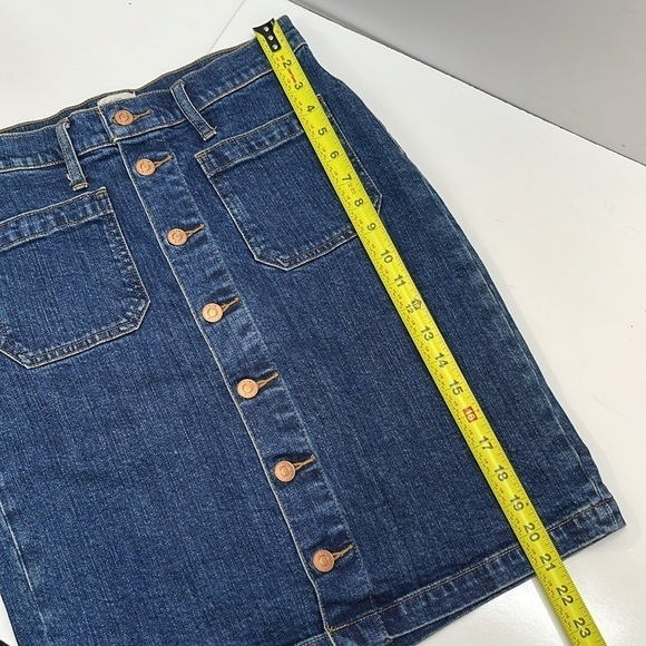 J. Crew Denim Jean Skirt Small Blue Button Front Back Patch Pockets Boho Western - Picture 7 of 10